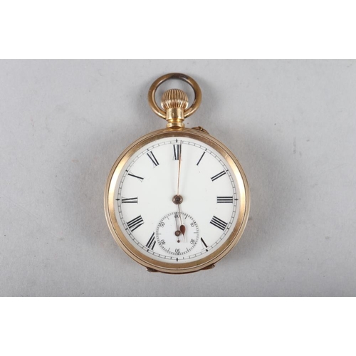 226 - An 18ct gold cased open faced pocket watch with white enamel dial, Roman numerals and subsidiary sec... 