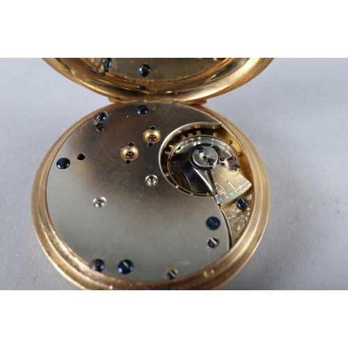 226 - An 18ct gold cased open faced pocket watch with white enamel dial, Roman numerals and subsidiary sec... 