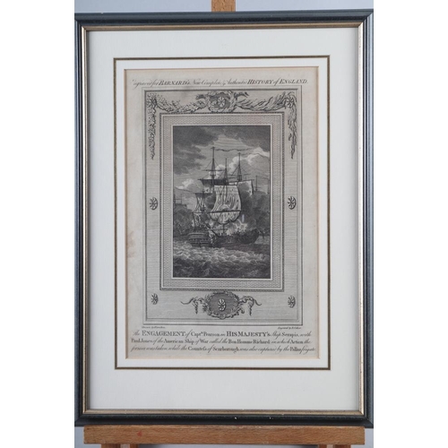 259 - A pair of 18th century engravings of naval scenes, in grey strip frames