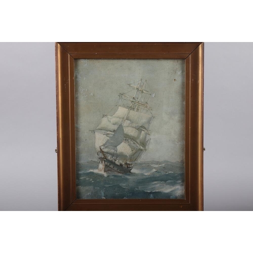 294 - An early 20th century oil on canvas faced board study of a tea clipper under full sail, 11