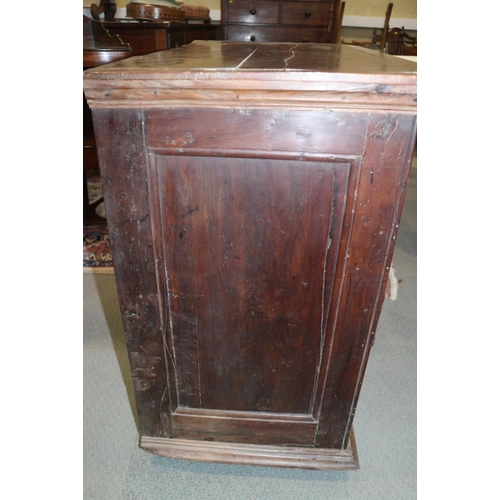 301 - An early 18th century provincial yew wood chest of two short and three long drawers with embossed br... 