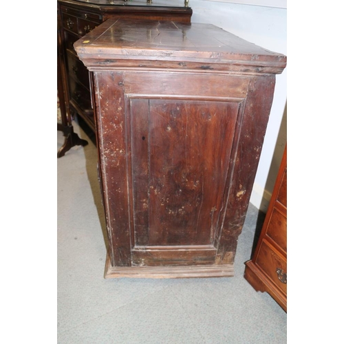 301 - An early 18th century provincial yew wood chest of two short and three long drawers with embossed br... 