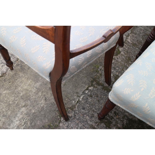 350 - A set of six late 19th century carved bar back dining chairs with stuffed over seats upholstered in ... 