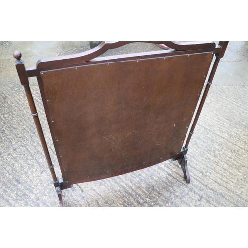 361 - An early 20th century mahogany framed firescreen with needlework panel, on splay supports, 30