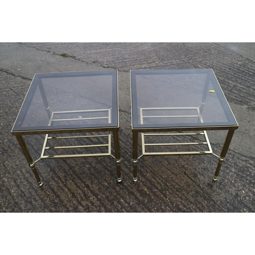 388 - A brass frame and smoked glass low coffee table, 36