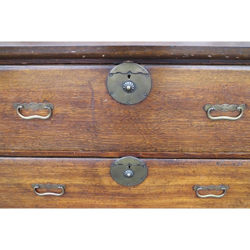 394 - A Korean chestnut chest of three long drawers with brass handle plates, 38 3/4