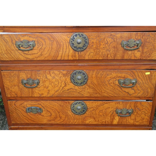 396 - A Korean burr elm tallboy/press, fitted two doors over three drawers, on block base, 38