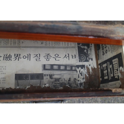 396 - A Korean burr elm tallboy/press, fitted two doors over three drawers, on block base, 38