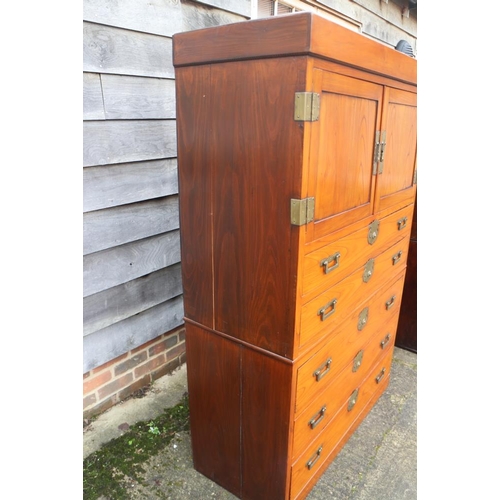 398 - A Korean Elm tallboy/press enclosed two doors over five drawers, on block base, 42 1/2