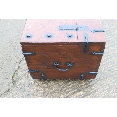 403 - A Korean pine and iron bound coffer chest, 36