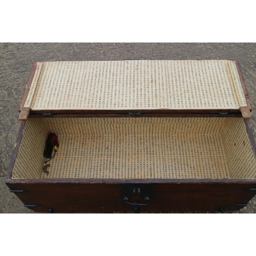 403 - A Korean pine and iron bound coffer chest, 36