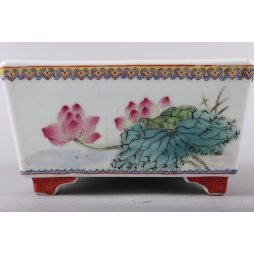 62 - A Chinese porcelain famille rose decorated rectangular planter, 9 1/2