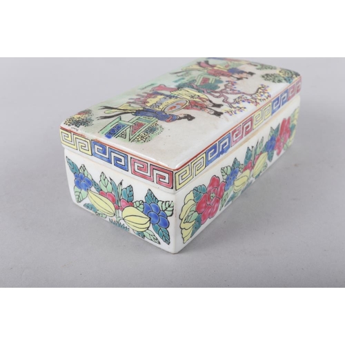 63 - A Chinese porcelain figure decorated trinket box and cover, 7 1/2