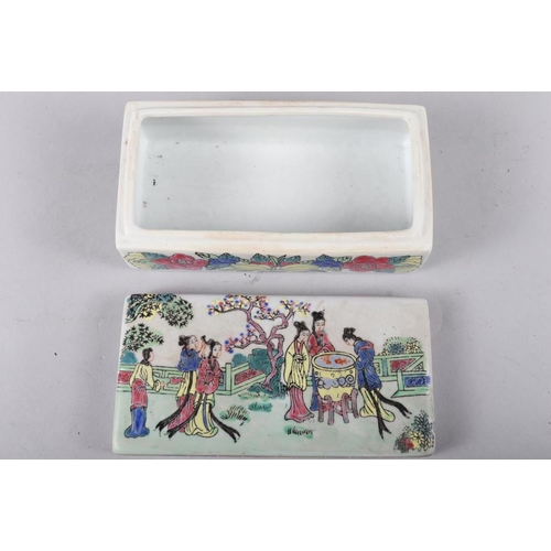 63 - A Chinese porcelain figure decorated trinket box and cover, 7 1/2