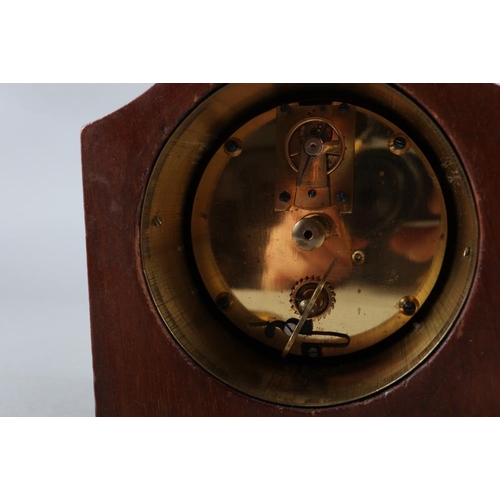 84 - An Edwardian walnut and line inlaid mantel clock, 5 1/2