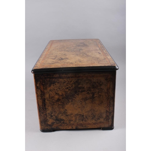 91 - A 19th century six-tune musical box with bells, in burr walnut and kingwood banded case, movement nu... 