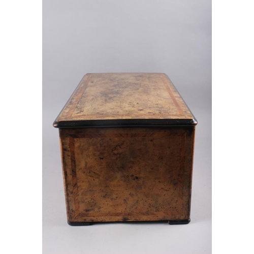 91 - A 19th century six-tune musical box with bells, in burr walnut and kingwood banded case, movement nu... 