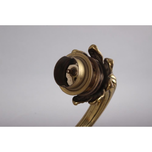 155 - A brass acanthus scroll single arm wall lamp with gasoline glass shade, arm 11