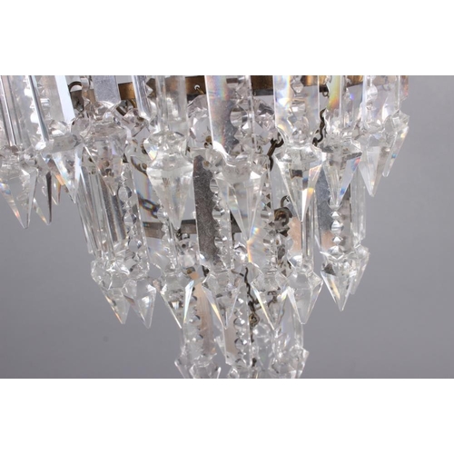 156 - A brass three-tier spear drop chandelier, 8 1/4