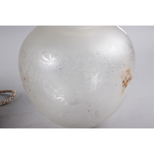 157 - An opaque glass ceiling shade with an etched opaque oil lamp shade