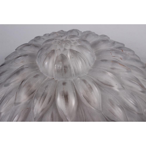 157 - An opaque glass ceiling shade with an etched opaque oil lamp shade