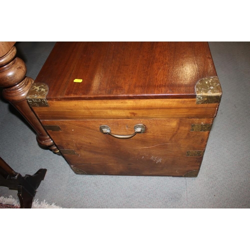 349 - An Oriental hardwood brass bound chest with carrying handles, 18 1/2