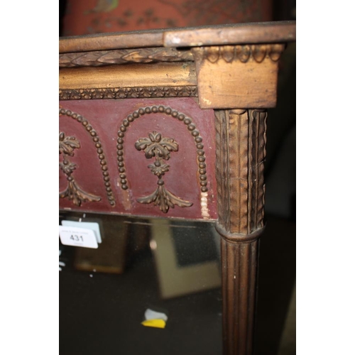 431 - A Regency design gilt framed wall mirror with reeded columns and decorated top panel, plate 28