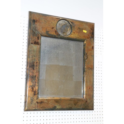 344 - A rectangular mirror, in deep aged frame with subsidiary round plate, central plate, 13