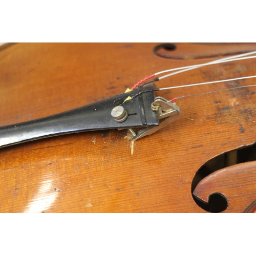 137 - A violin with two-piece back and a bow, 22 3/4