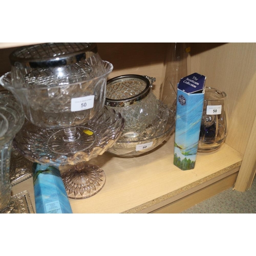 36 - A cut glass globular vase, a pair of tapering vases, a blue and white toilet jug and basin, a pair o... 