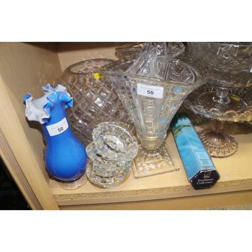 36 - A cut glass globular vase, a pair of tapering vases, a blue and white toilet jug and basin, a pair o... 