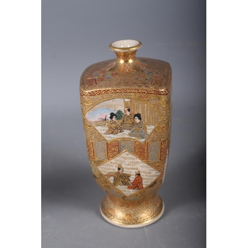 110 - An early 20th century Satsuma squat vase, decorated panels with figures, 5