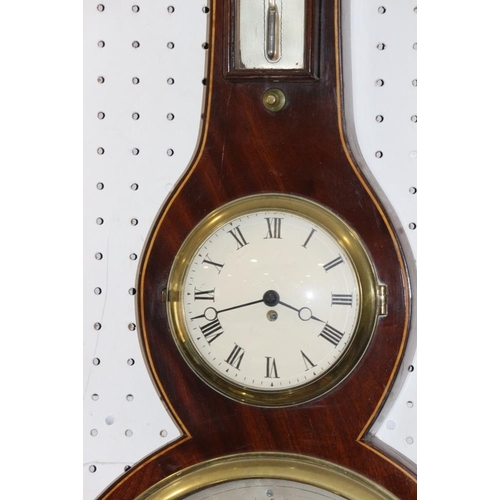 130 - An A Stopani mahogany cased banjo barometer, thermometer and clock, 38