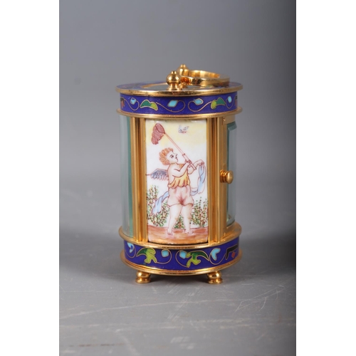 138 - A late 20th century Elliot & Son miniature carriage clock with cloisonne enamel borders, side panels... 