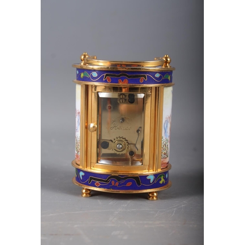 138 - A late 20th century Elliot & Son miniature carriage clock with cloisonne enamel borders, side panels... 