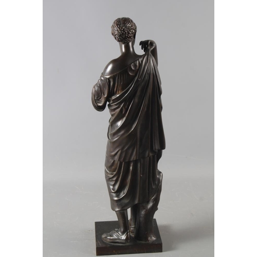 160 - A late 19th century bronze figure of Artemis, on rectangular base, 18 1/2