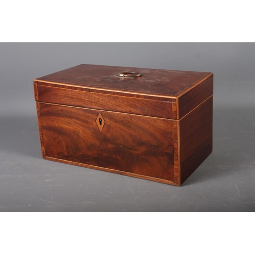 165 - An early 20th century mahogany and banded tea caddy, 10 1/4