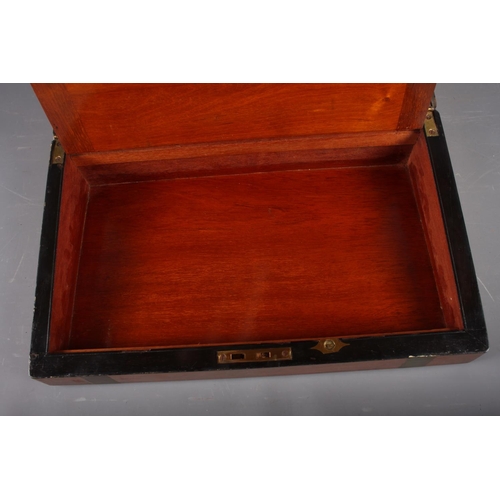 167 - An early 20th century walnut and brass bound writing box, 15 3/4