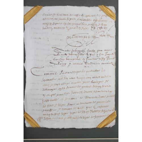 251 - A extract from a French 17th century lease document for a vineyard in Beynac Dordoryne, in wooden st... 