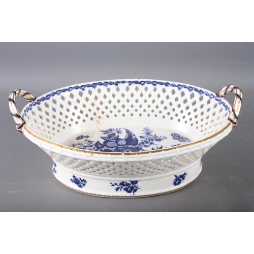 3 - A Worcester porcelain chestnut basket with swag decorated border and crescent mark to base, 13