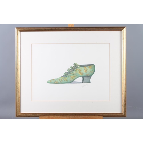 347 - Lucrezia: a pair of colour prints, decorative shoes, in gilt frames