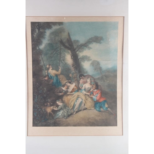 353 - Two pairs of 19th century style mezzotints, figures in woodland, unframed