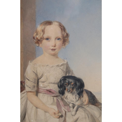 369 - An early Victorian watercolour, child with dog, 14