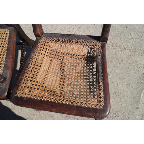 423 - A set of six polished as rosewood cane seat dining chairs with pierced bar backs (5+1) and two simil... 