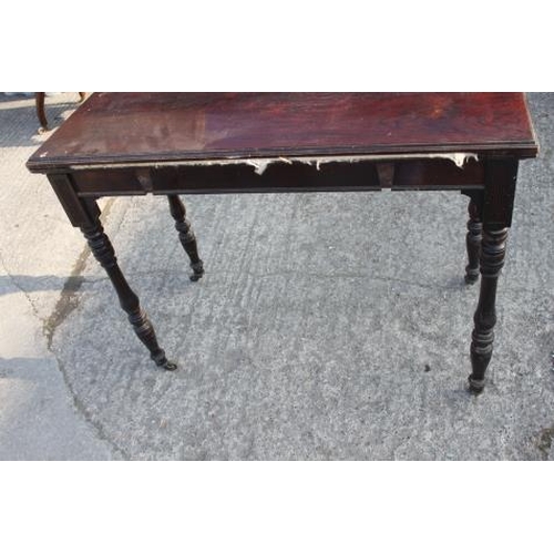 429 - A late 19th century rosewood fold-over top card table, on turned supports, 38