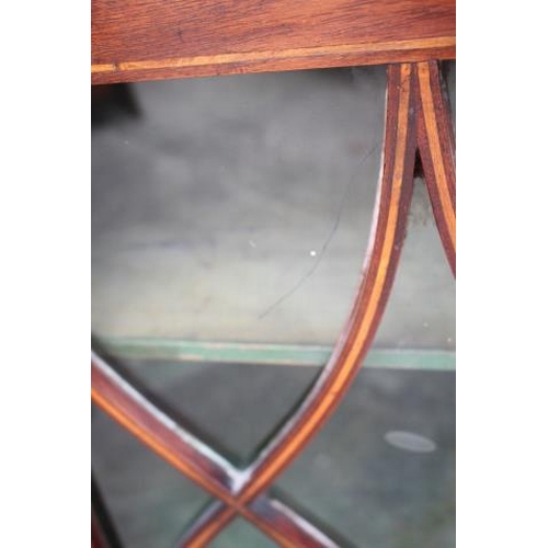 460 - A 19th century mahogany and box line inlaid corner hanging cabinet enclosed lattice glazed door, 29