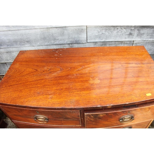 520 - A mahogany bowfront chest of two short and two long drawers, on bracket feet, 37 1/2