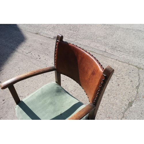 532 - An oak framed tub chair, upholstered in an ochre velour, on turned supports, and a child's 1920s low... 