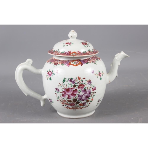 113 - A Chinese export porcelain famille rose teapot with floral decoration, 6 1/2