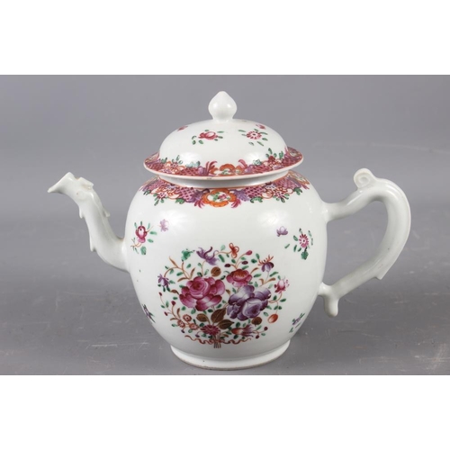 113 - A Chinese export porcelain famille rose teapot with floral decoration, 6 1/2